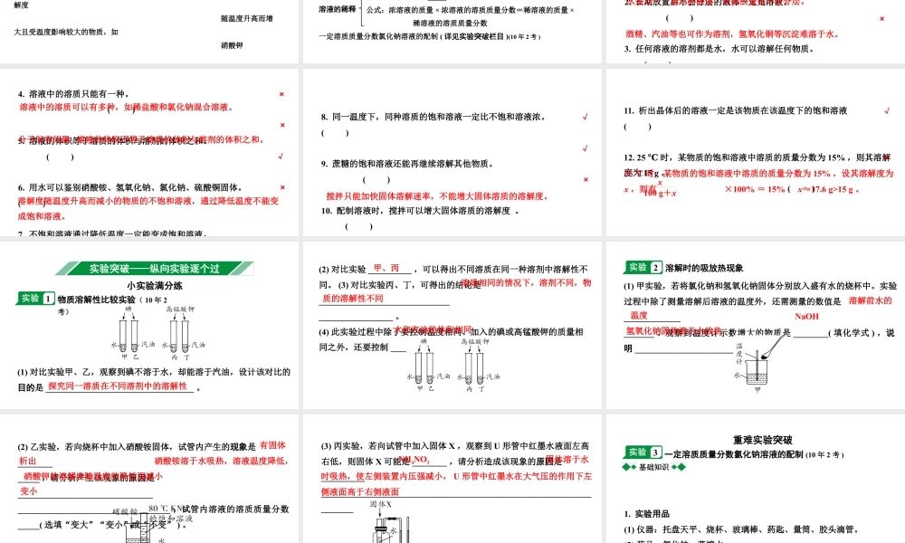 2024河北中考化学二轮重点专题突破 主题5 常见的溶液（课件）.pptx