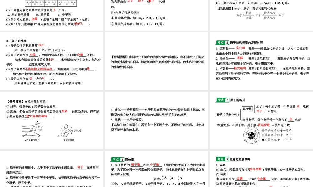 2024江苏中考化学二轮中考考点研究 第1讲 构成物质的微粒  元素（课件）.pptx