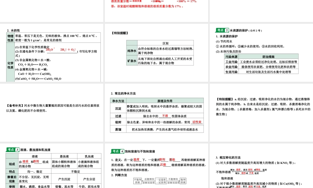 2024江苏中考化学二轮中考考点研究 第5讲  水和溶液（课件）.pptx