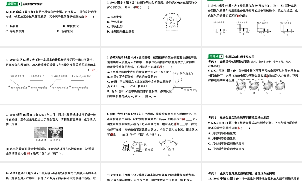 2024江苏中考化学二轮中考考点研究 第8讲  金属（课件）.pptx