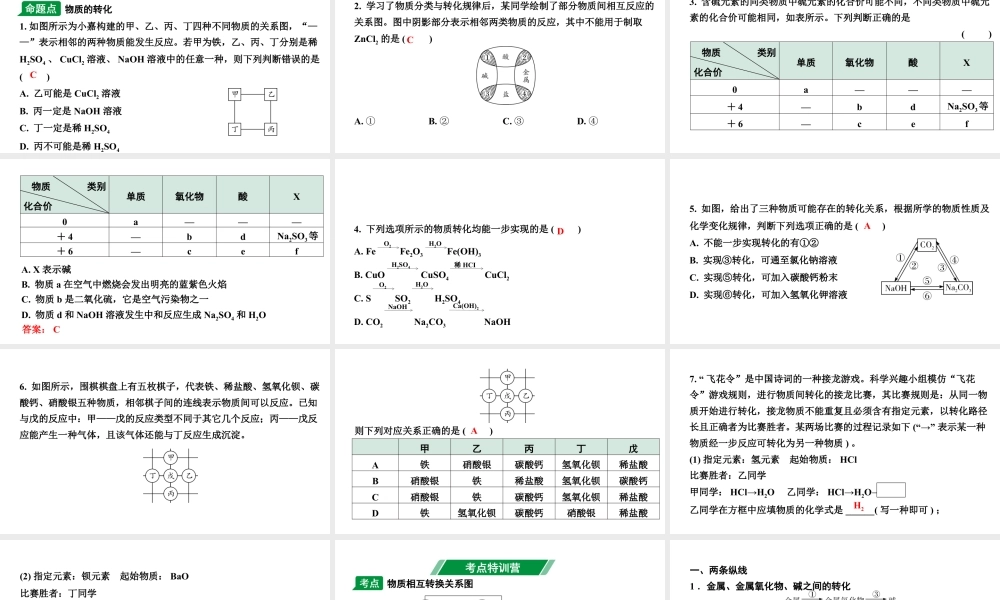 2024江苏中考化学二轮中考考点研究 第12讲 物质的转化（课件）.pptx