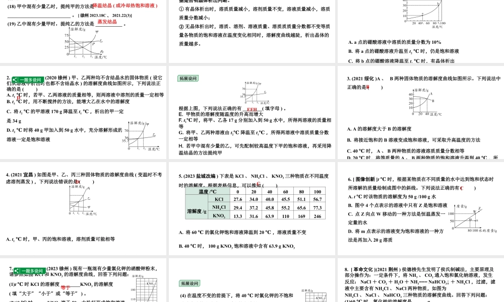 2024江苏中考化学二轮专题研究 微专题 溶解度曲线（课件）.pptx