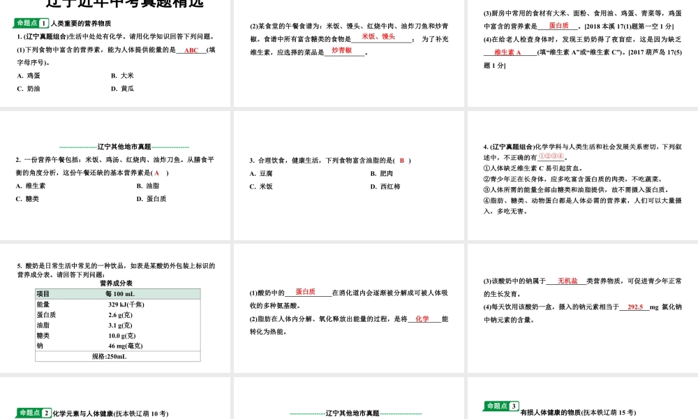 2024辽宁中考化学二轮重点专题研究 第十二单元  化学与生活（课件）.pptx