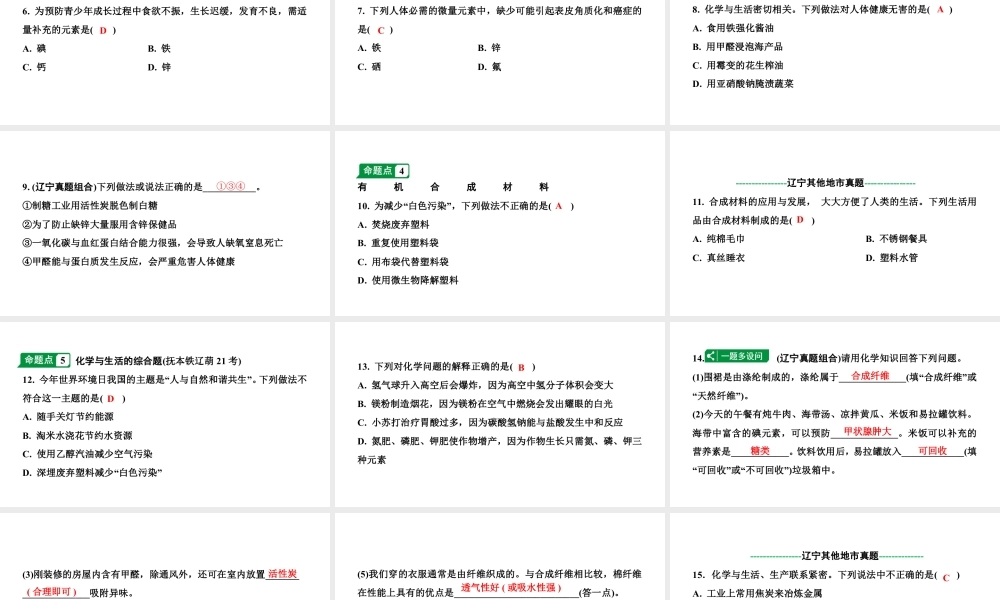 2024辽宁中考化学二轮重点专题研究 第十二单元  化学与生活（课件）.pptx