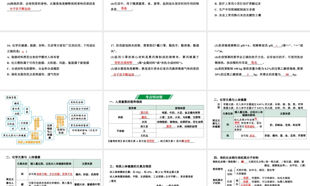 2024辽宁中考化学二轮重点专题研究 第十二单元  化学与生活（课件）.pptx