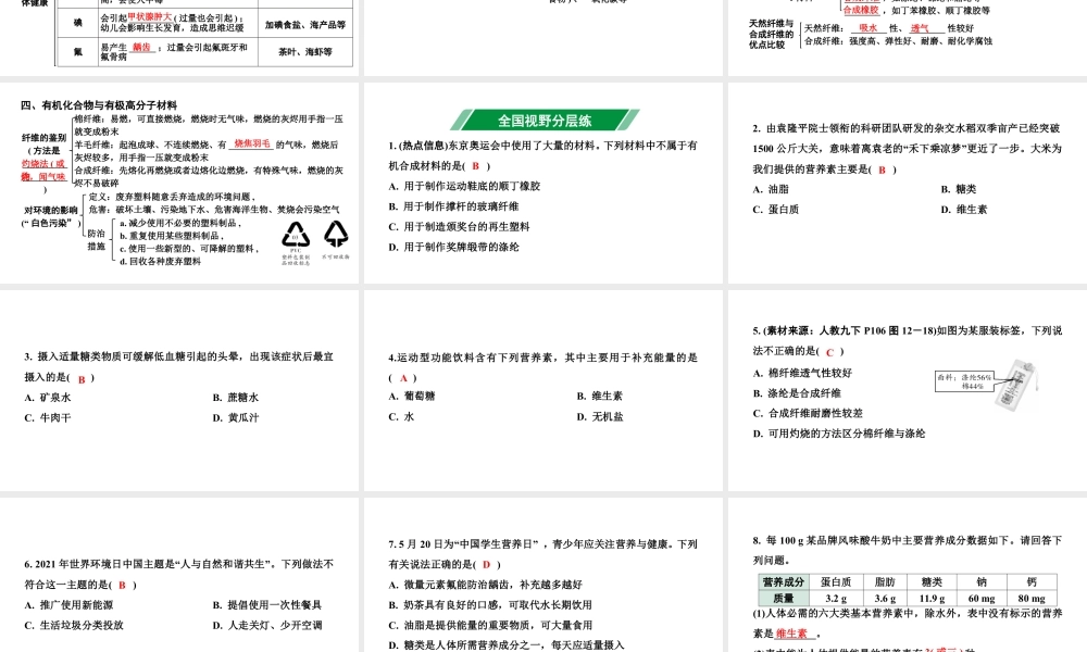 2024辽宁中考化学二轮重点专题研究 第十二单元  化学与生活（课件）.pptx