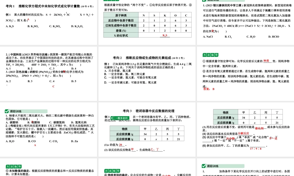 2024宁夏中考化学二轮重点专题突破 微专题 质量守恒定律的应用（课件）.ppt