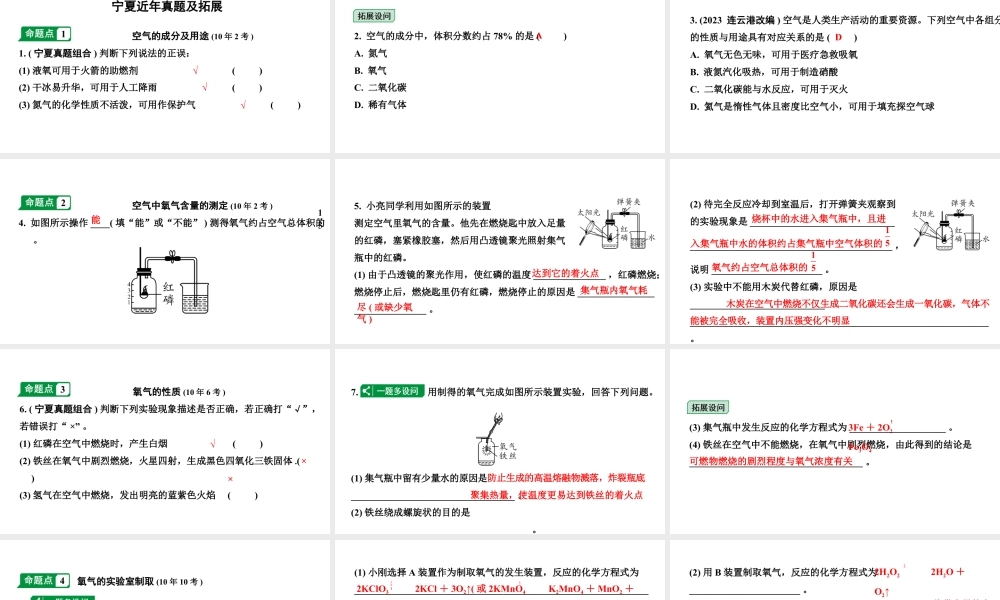 2024宁夏中考化学二轮重点专题突破 主题2　空气　氧气（课件）.pptx