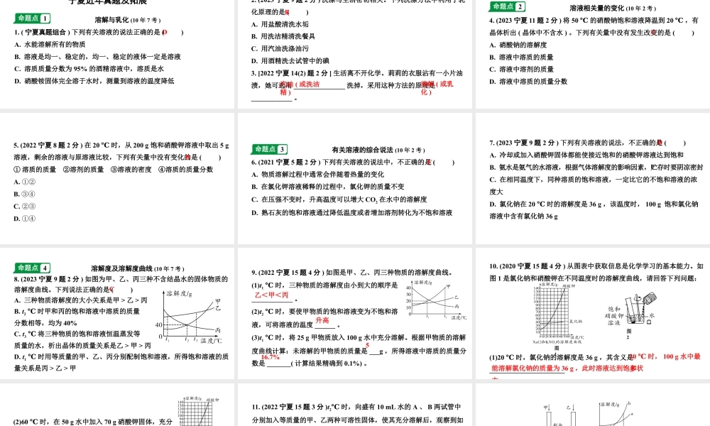 2024宁夏中考化学二轮重点专题突破 主题5 常见的溶液（课件）.pptx