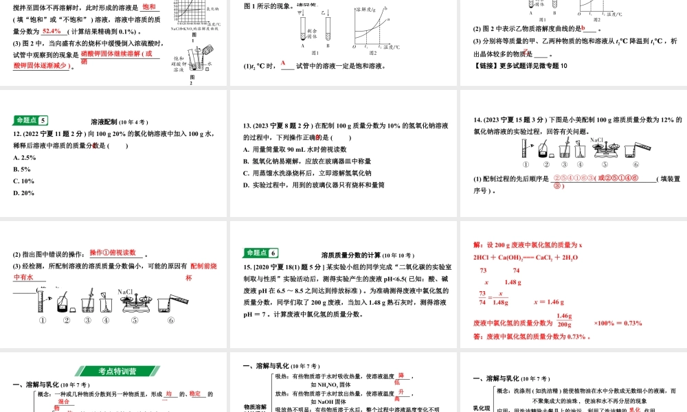 2024宁夏中考化学二轮重点专题突破 主题5 常见的溶液（课件）.pptx