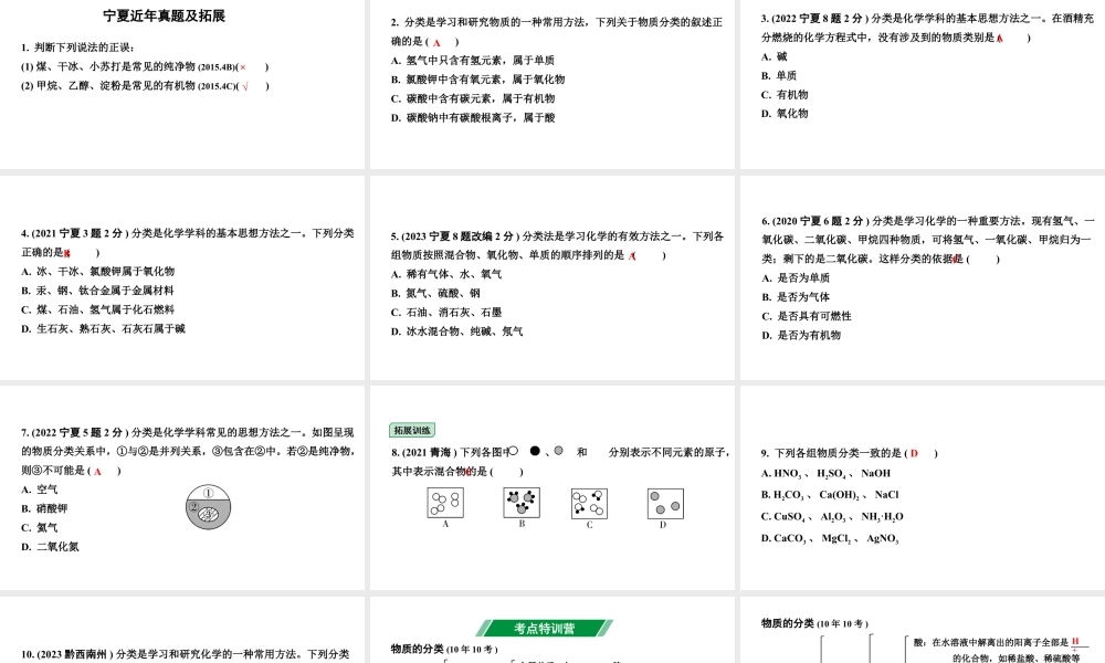 2024宁夏中考化学二轮重点专题突破 主题8 物质的分类（课件）.pptx