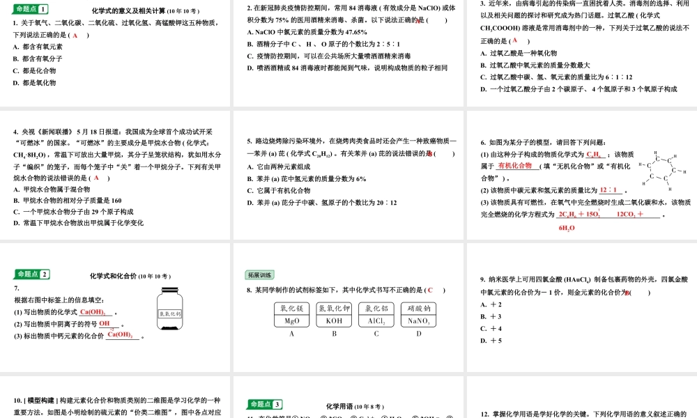 2024宁夏中考化学二轮重点专题突破 主题10 物质组成的表示（课件）.pptx