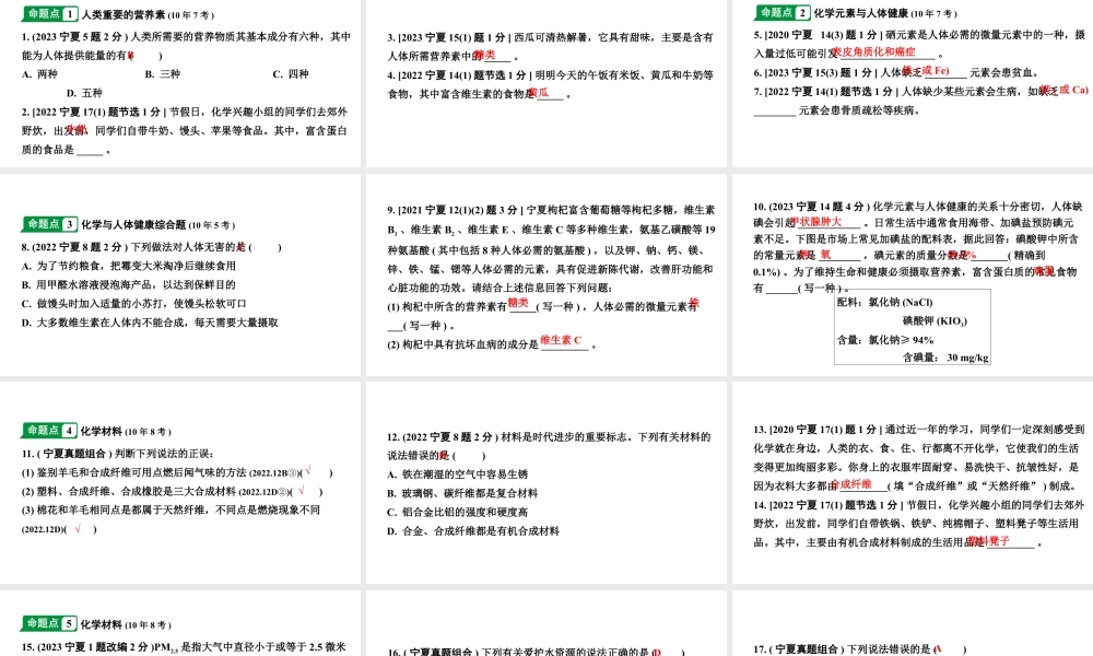 2024宁夏中考化学二轮重点专题突破 主题15 化学与生活（课件）.pptx