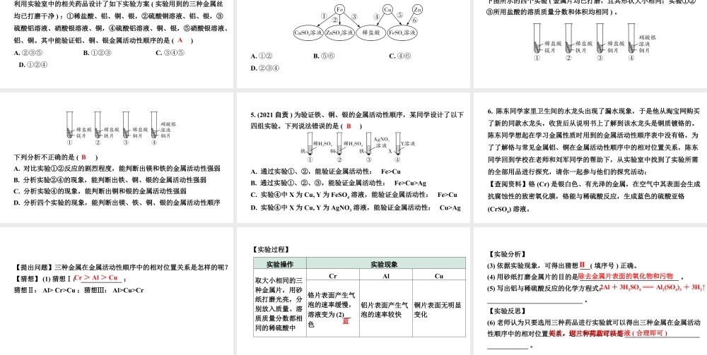 2024山东中考化学二轮专题复习 微专题 金属活动性顺序的验证及探究（课件）.pptx