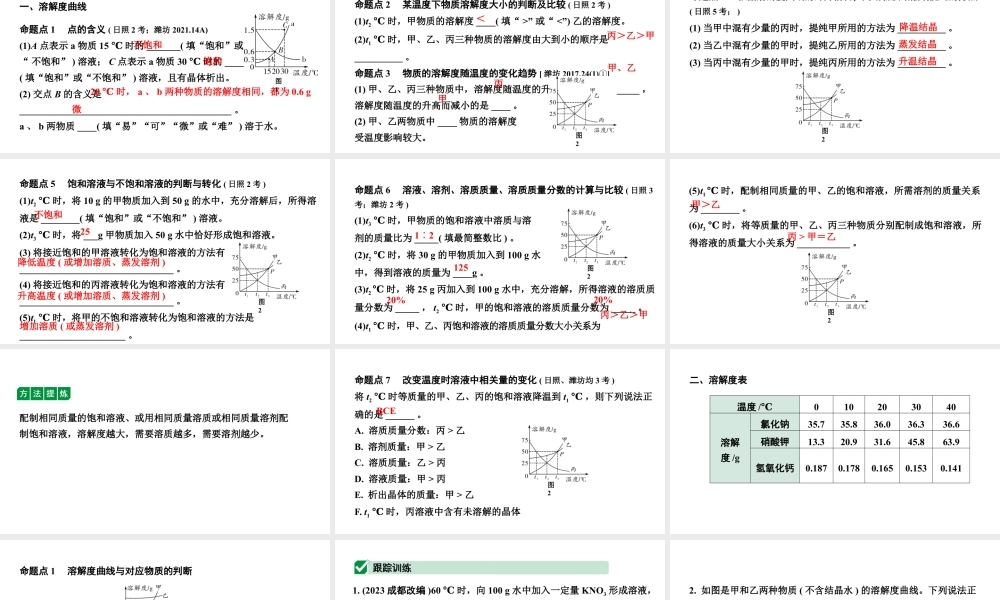 2024山东中考化学二轮专题复习 微专题 溶解度曲线及其应用（课件）.pptx