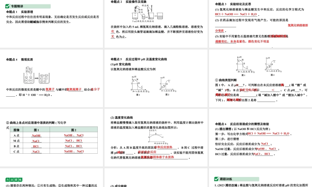 2024山东中考化学二轮专题复习 微专题 中和反应及反应后溶液成分的探究（课件）.pptx