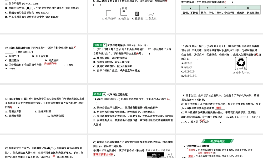 2024山东中考化学一轮复习 中考考点研究 第十二单元  化学与生活（课件）.pptx