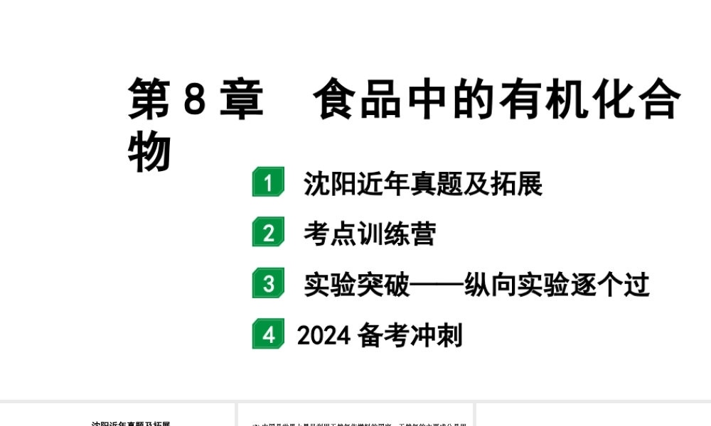 2024沈阳中考化学二轮专题突破 第8章  食品中的有机化合物（课件）.pptx