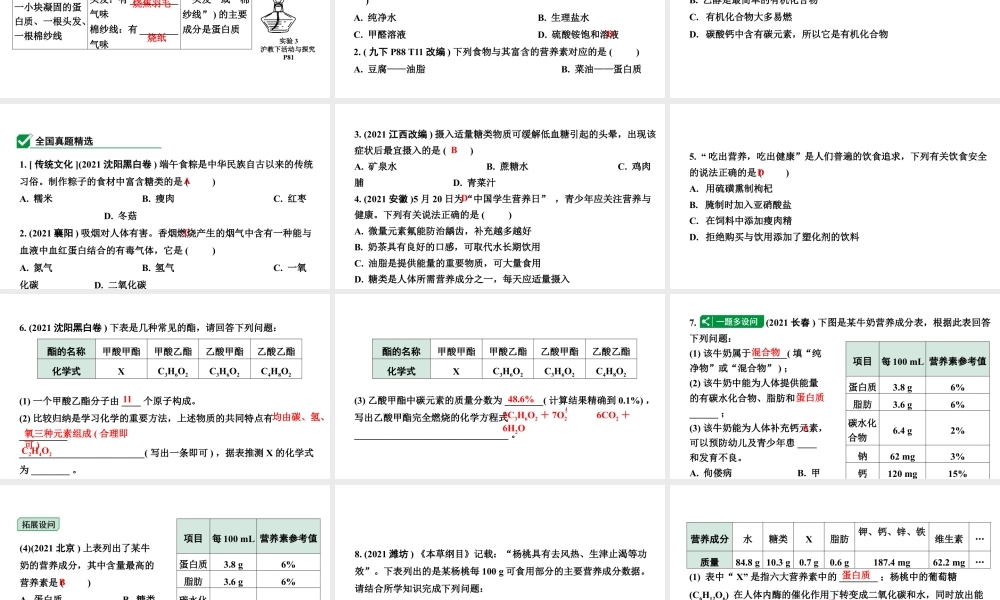 2024沈阳中考化学二轮专题突破 第8章  食品中的有机化合物（课件）.pptx