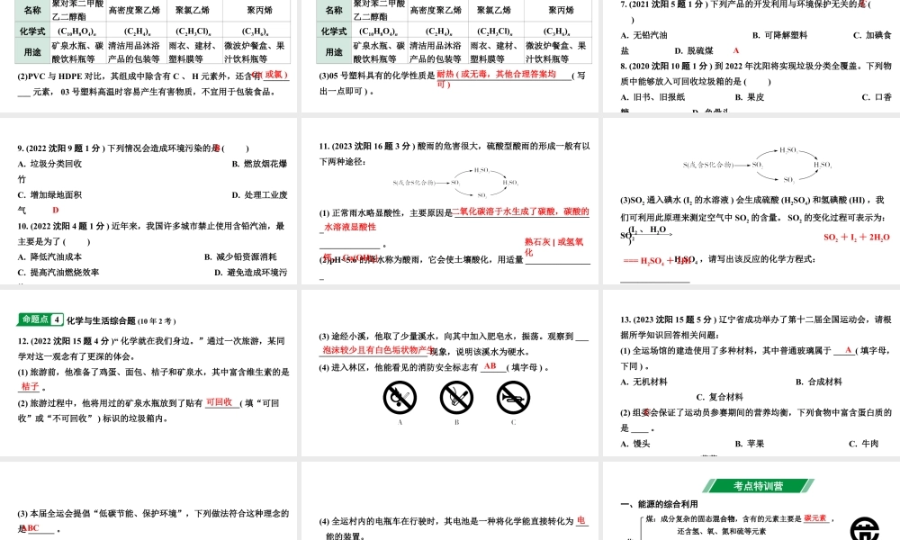 2024沈阳中考化学二轮专题突破 第9章  化学与社会发展（课件）.ppt