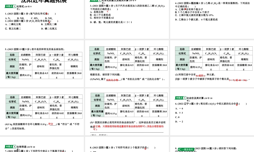 2024沈阳中考化学二轮专题突破 物质的组成（课件）.pptx