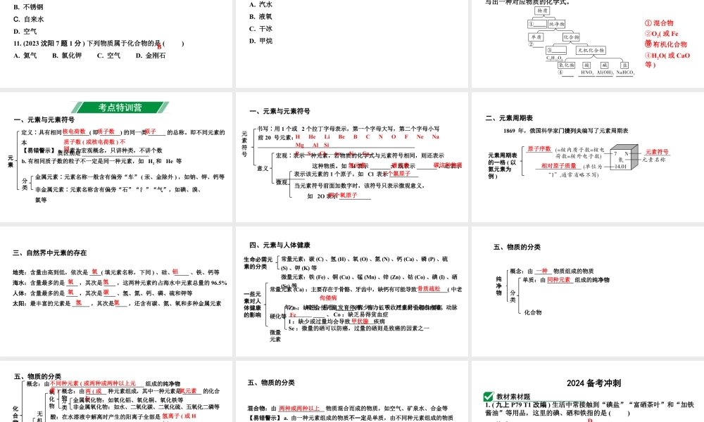 2024沈阳中考化学二轮专题突破 组成物质的化学元素（课件）.pptx