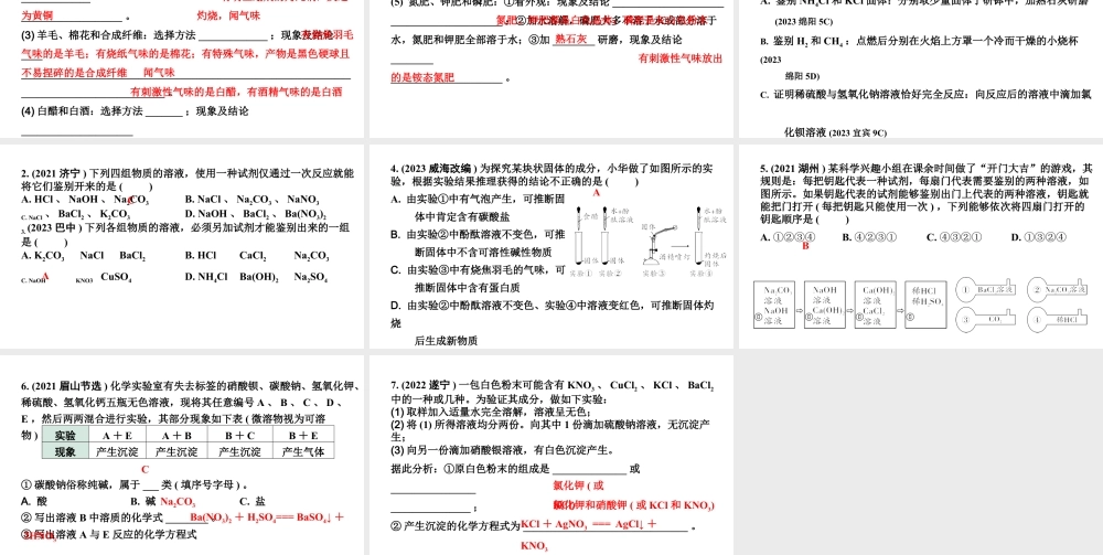 2024四川中考化学二轮复习 微专题11 物质的检验与鉴别（课件）.pptx