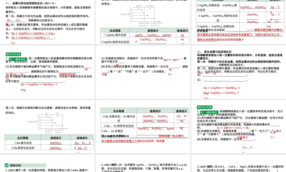 2024四川中考化学二轮复习微专题6 金属与盐溶液反应后滤液、滤渣成分的判断 （课件）.pptx