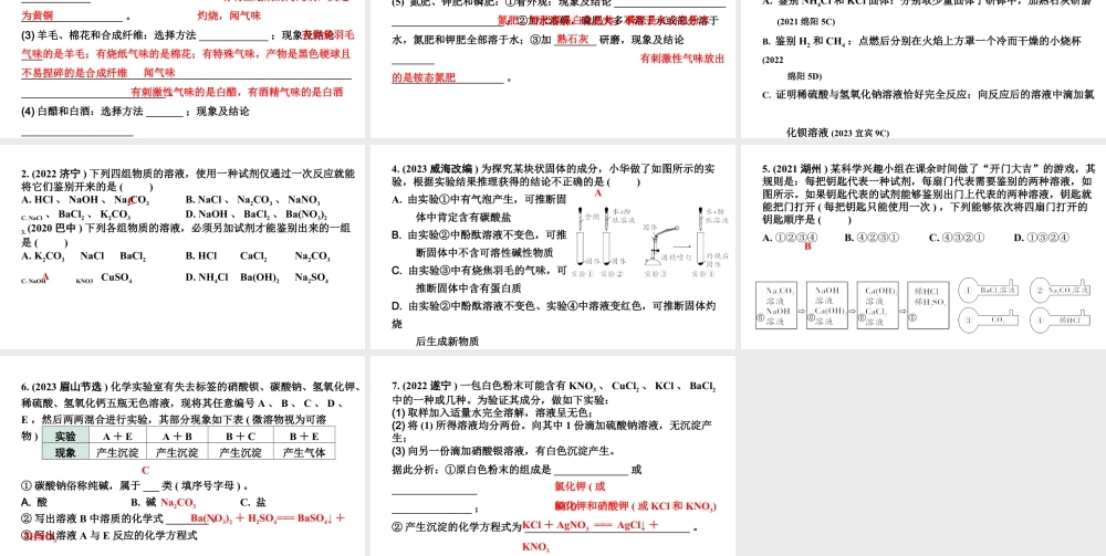 2024四川中考化学二轮复习微专题11 物质的检验与鉴别（课件）.pptx