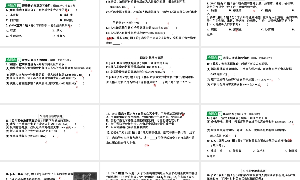 2024四川中考化学一轮复习 第十二单元 化学与生活（课件）.pptx