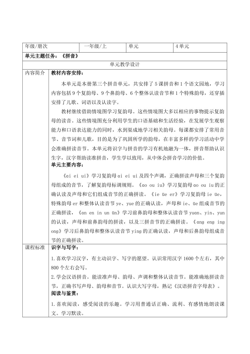 第四单元 整体分析 教学设计.docx_第1页