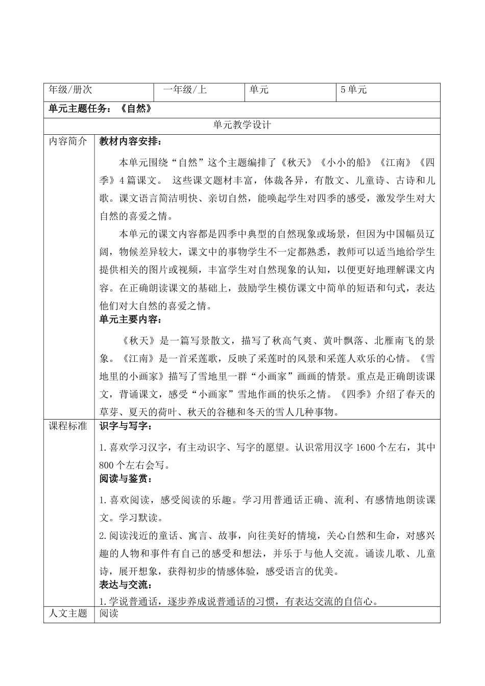 第五单元 整体分析  教学设计.docx_第1页